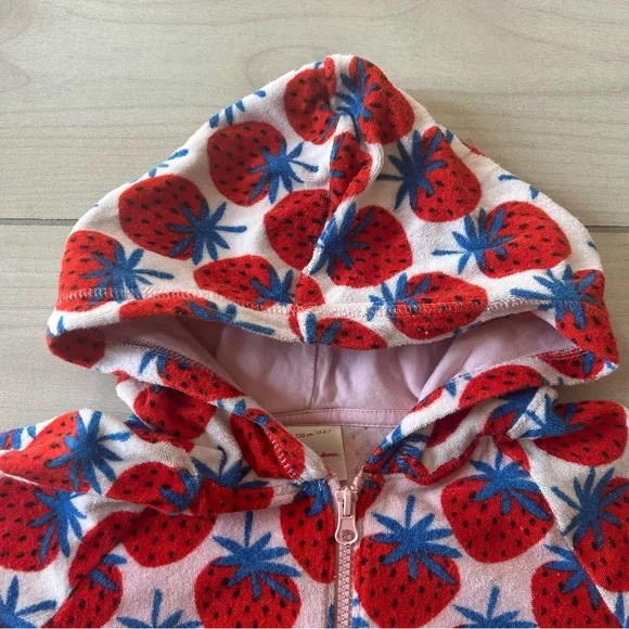 Hanna Andersson Red Pink Strawberry Hooded Kids Zipper Swim Coverup - Picture 2 of 4